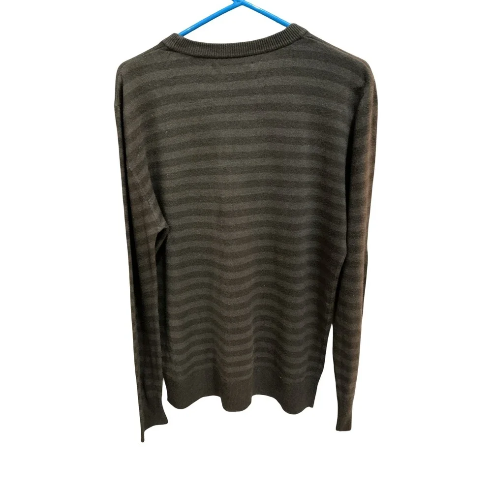 Unionbay Mens‎ Crewneck Sweater Olive Green Charcoal Striped Acrylic Large L